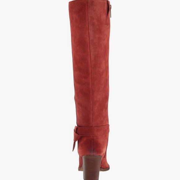 Women's Red Suede Knee-High Boots - Picture 3 of 10